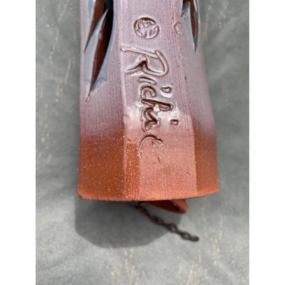Handmade Ceramic Windchime Pink and Rust Ombre Gently Used Natural Petina